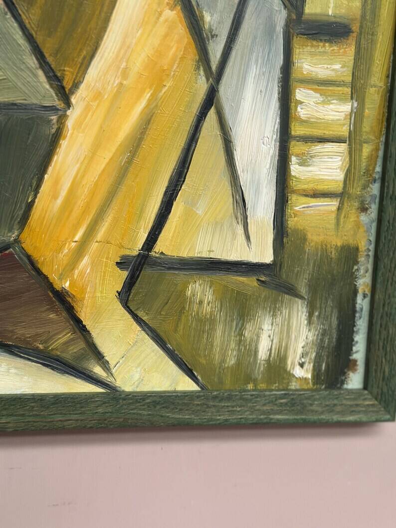 Huile sur panneau d'origine suédoise – « Composition abstraite » – Signée – Vintage