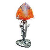 Magnificent lamp from 1920, 40 forged iron, 36x15, glass dome.