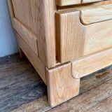 Commode vintage moderniste en orme massif 3 tiroirs
