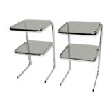 Pair of chrome bedside and 70s glass