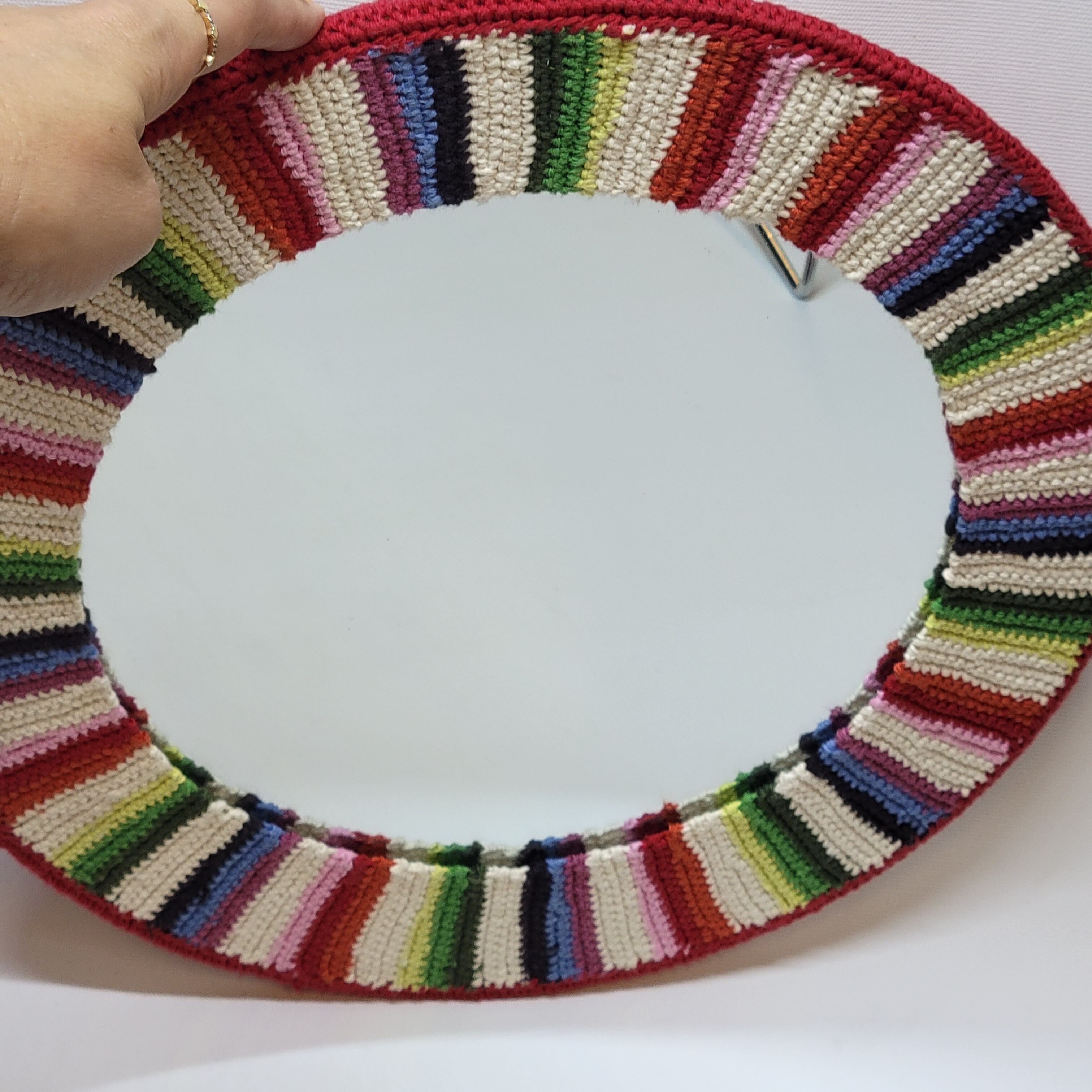 Miroir Rond Mural Cadre Crochet Tricot Bohême