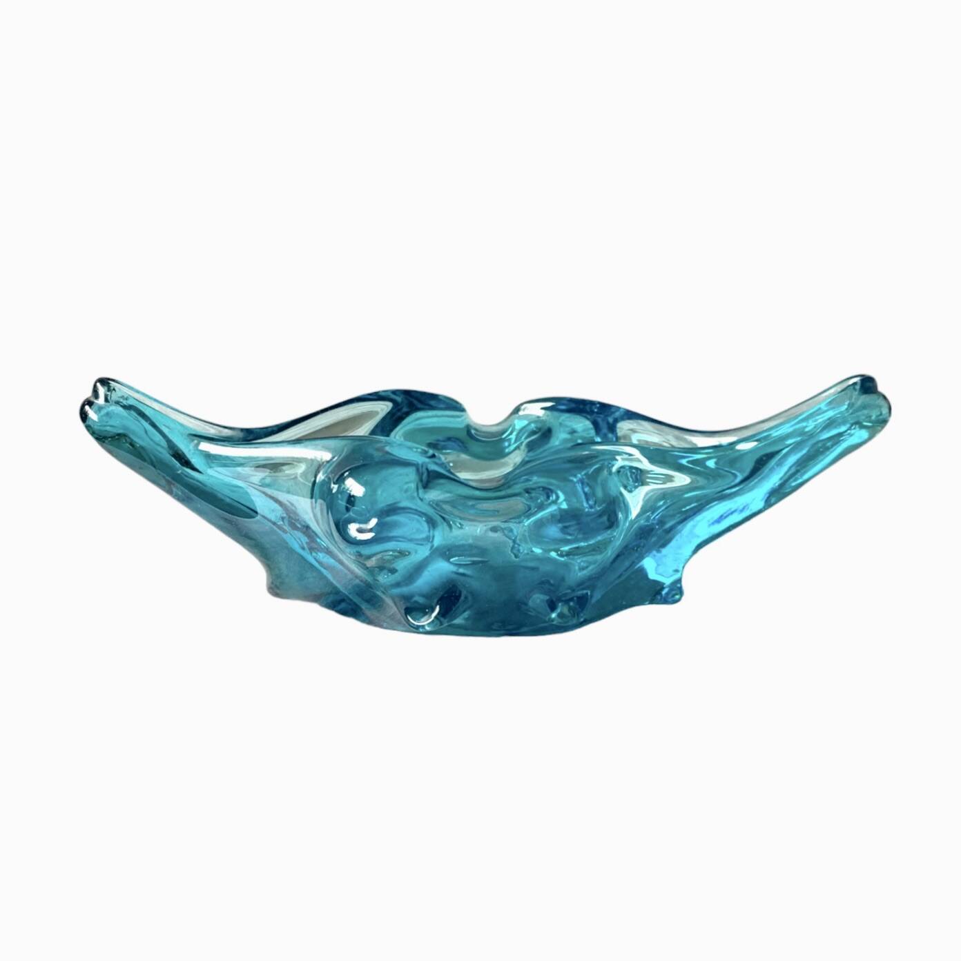 Vintage blue blown glass ashtray