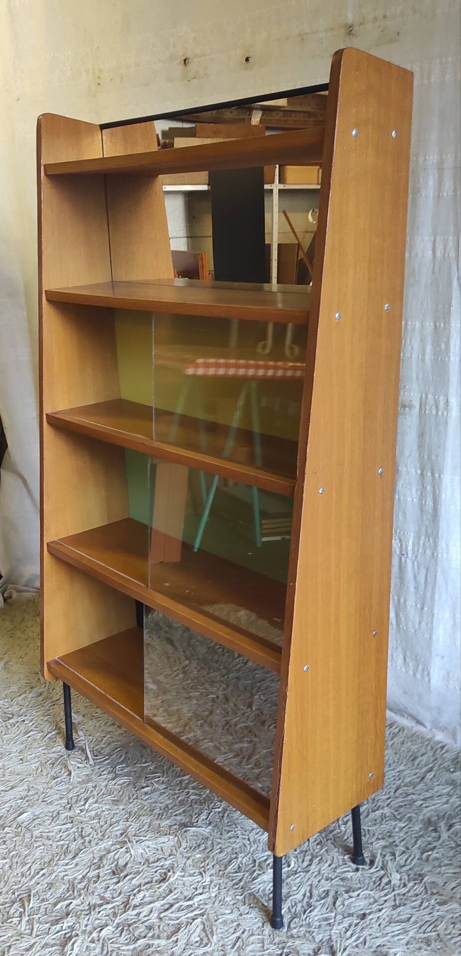 Modernist wooden library attributed to Pierre Guariche - 50s/60s