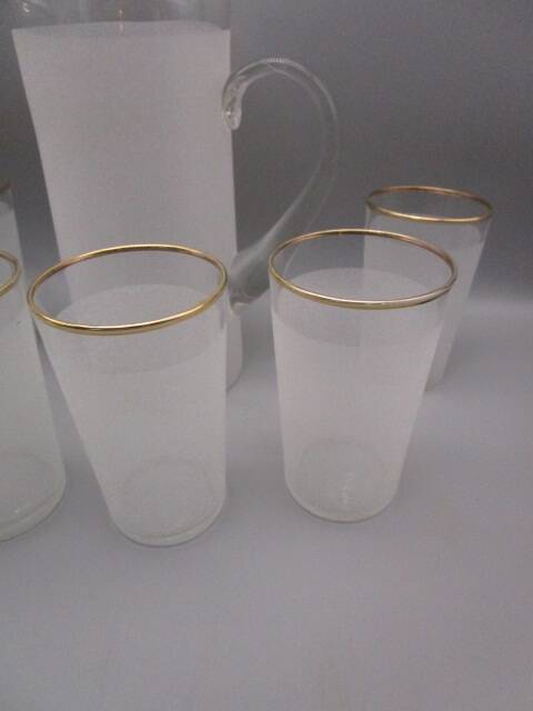Service a orangeade vintage en verre granité
