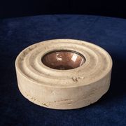 Italian Round Travertine and Copper-Toned Metal Ashtray, 1970