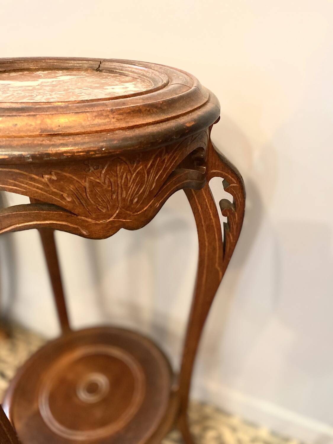 Art Nouveau wooden and marble stool