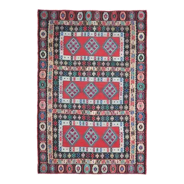 1970s Vintage Turkish Hand-Knotted Wool Cotton Red Area Rug 207x311