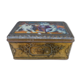 Old lithographed biscuit box dogs and cats