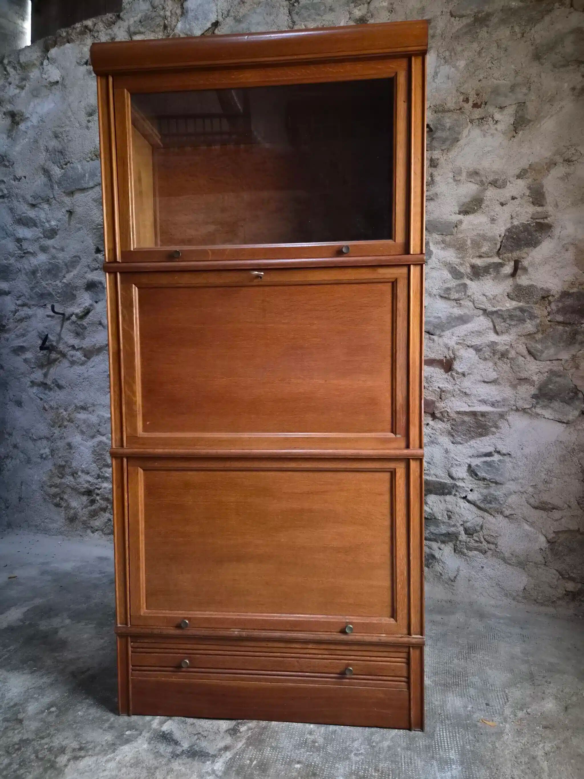 French modular secretary in oak with display case, 1950s.