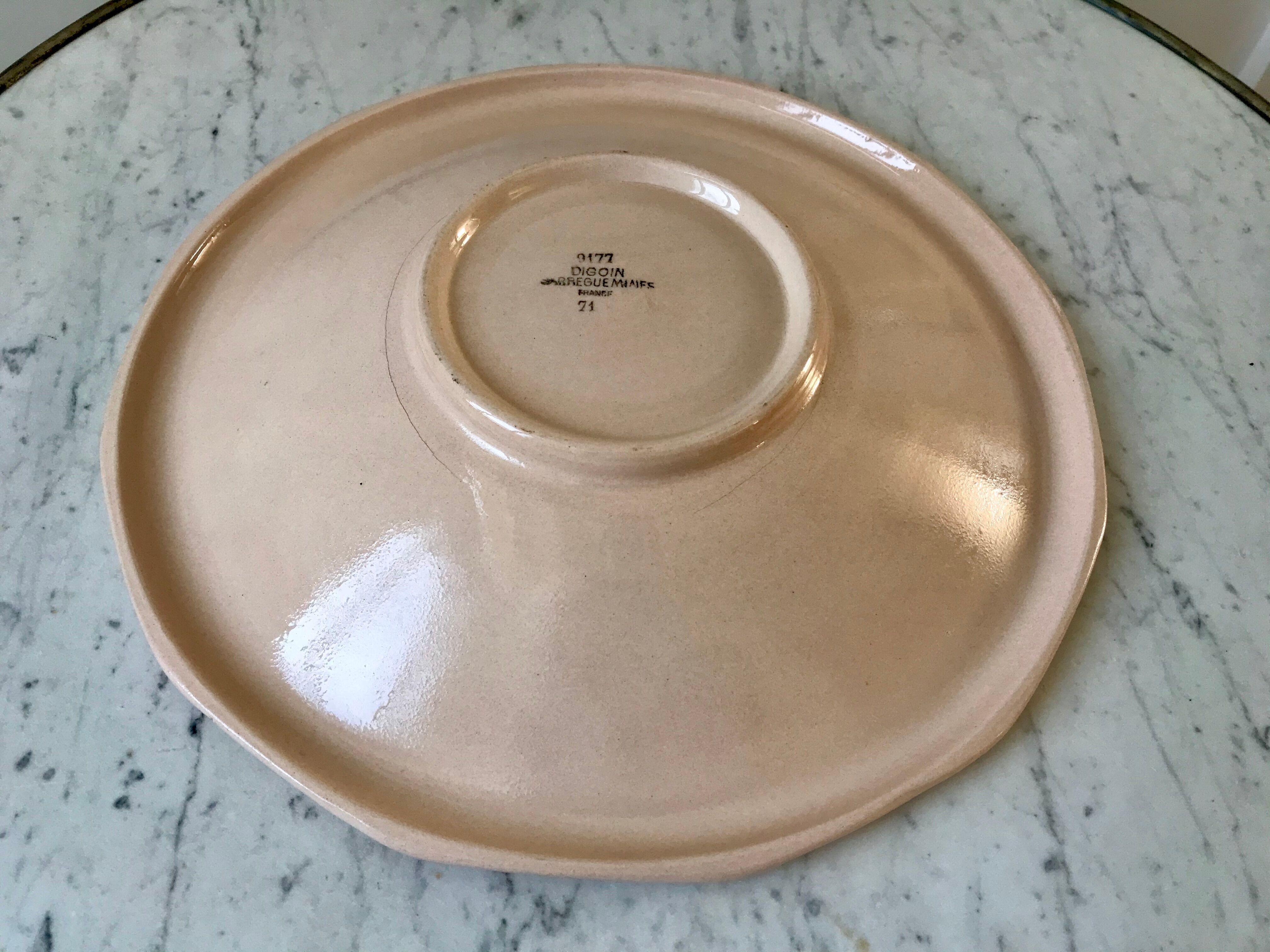 hollow dish Digoin Sarreguemines beige with pink and blue flowers 40s