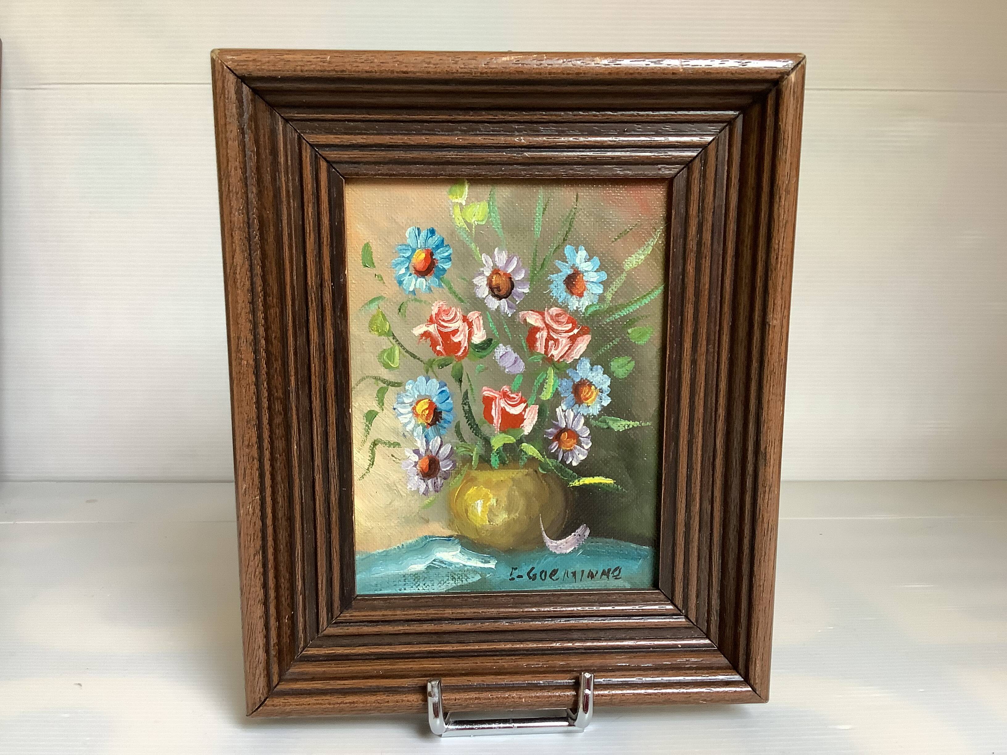 Small flower painting, oil on canvas, signed