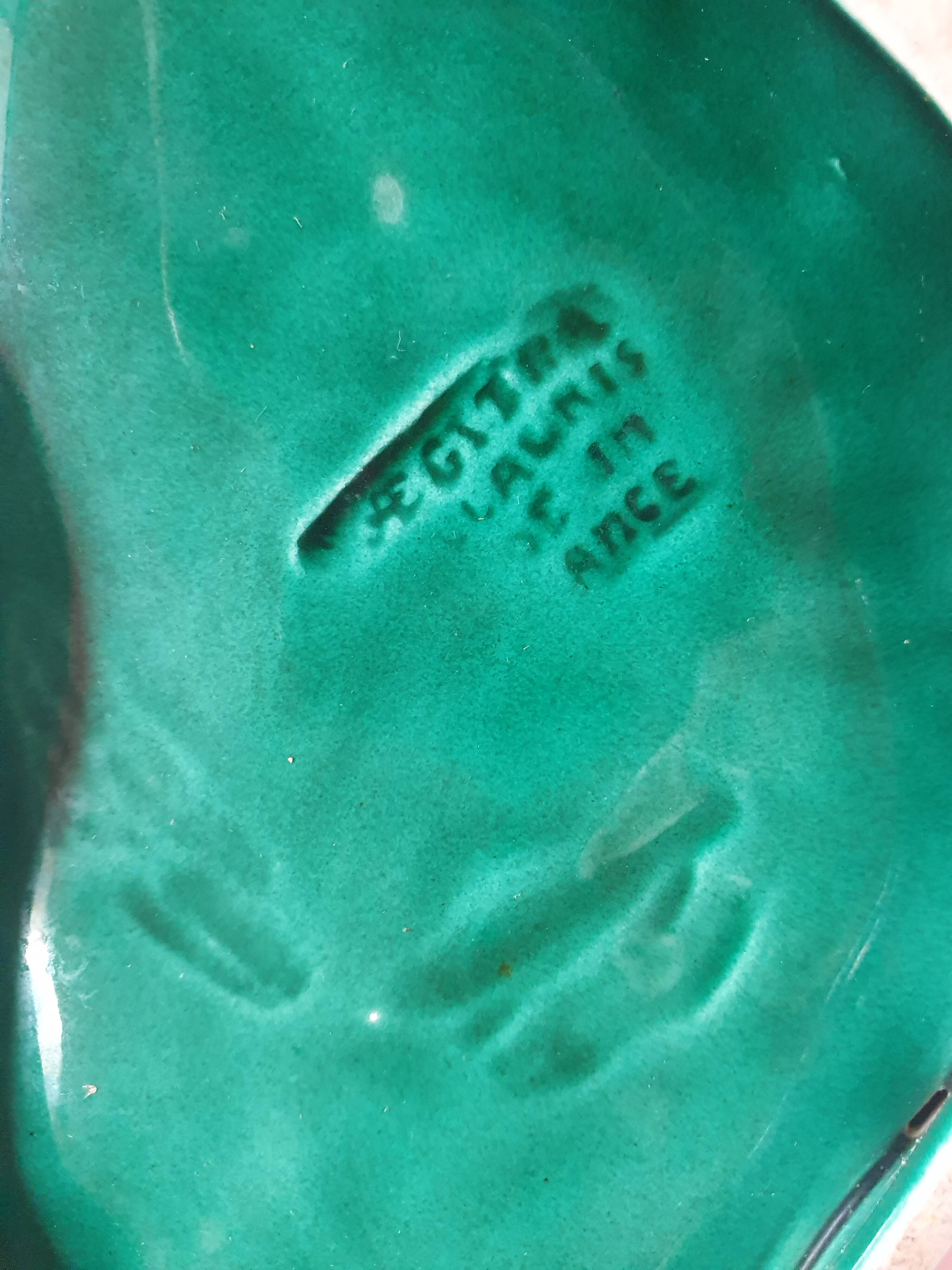 empty cup pocket leaf slip green ceramic vallauris made in france