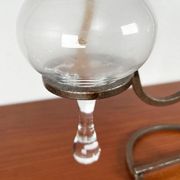 Mid-century Danish wrought iron and glass table oil lamp, 1960s.
