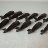 Service of 11 knife rests covered carved wood shape pig animal deco table