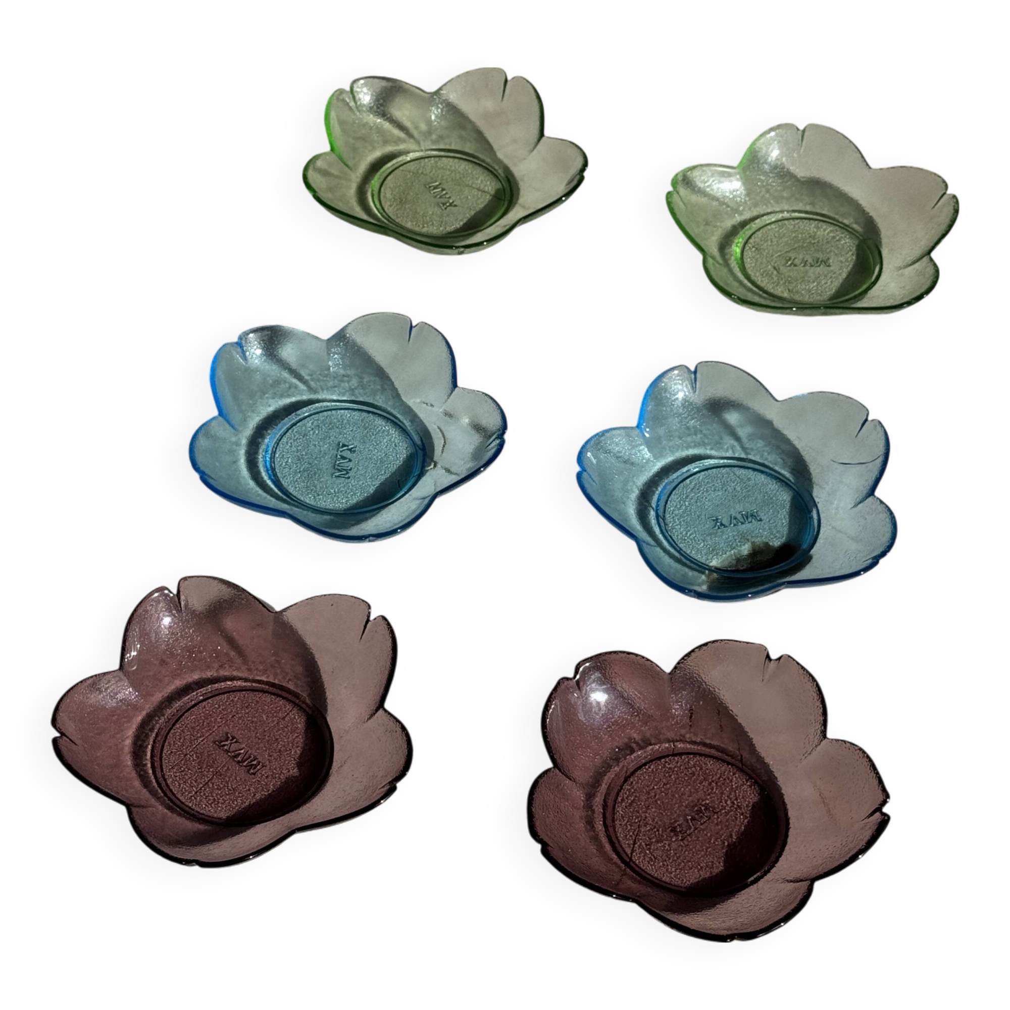 6 vintage flower-shaped bowls, XVM brand on the bottom