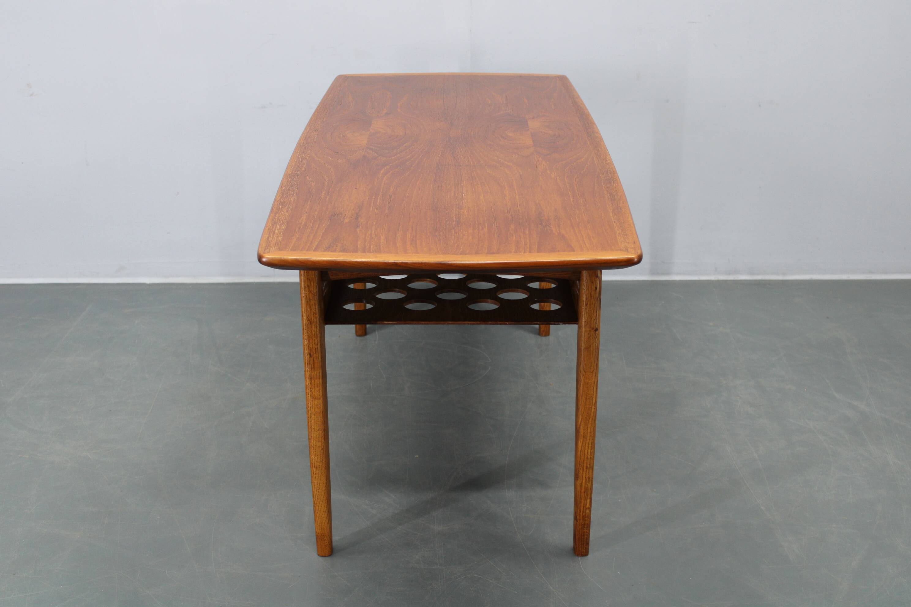 Danish midcentury coffee table with teak veneer and oak base, 1960s