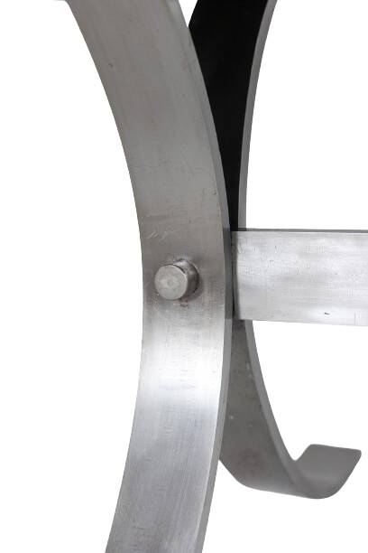 Polished metal and ceramic dining table. 1970s.