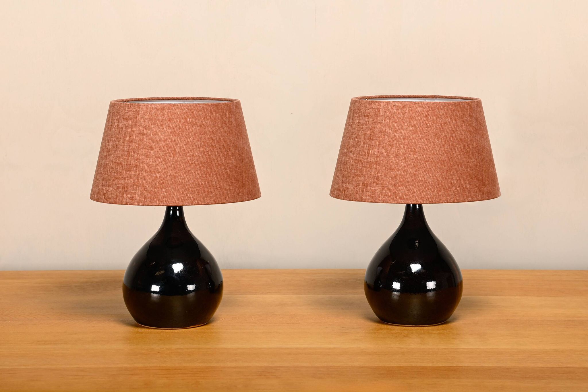 Scandinavian Modern Ceramic dark brown glazed Table Lamps, Denmark 1960s