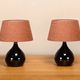 Lampes de table en céramique moderne scandinave émaillées brun foncé, Danemark années 1960.