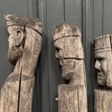 3 wooden folk art totems representing the three wise men, mid-20th century