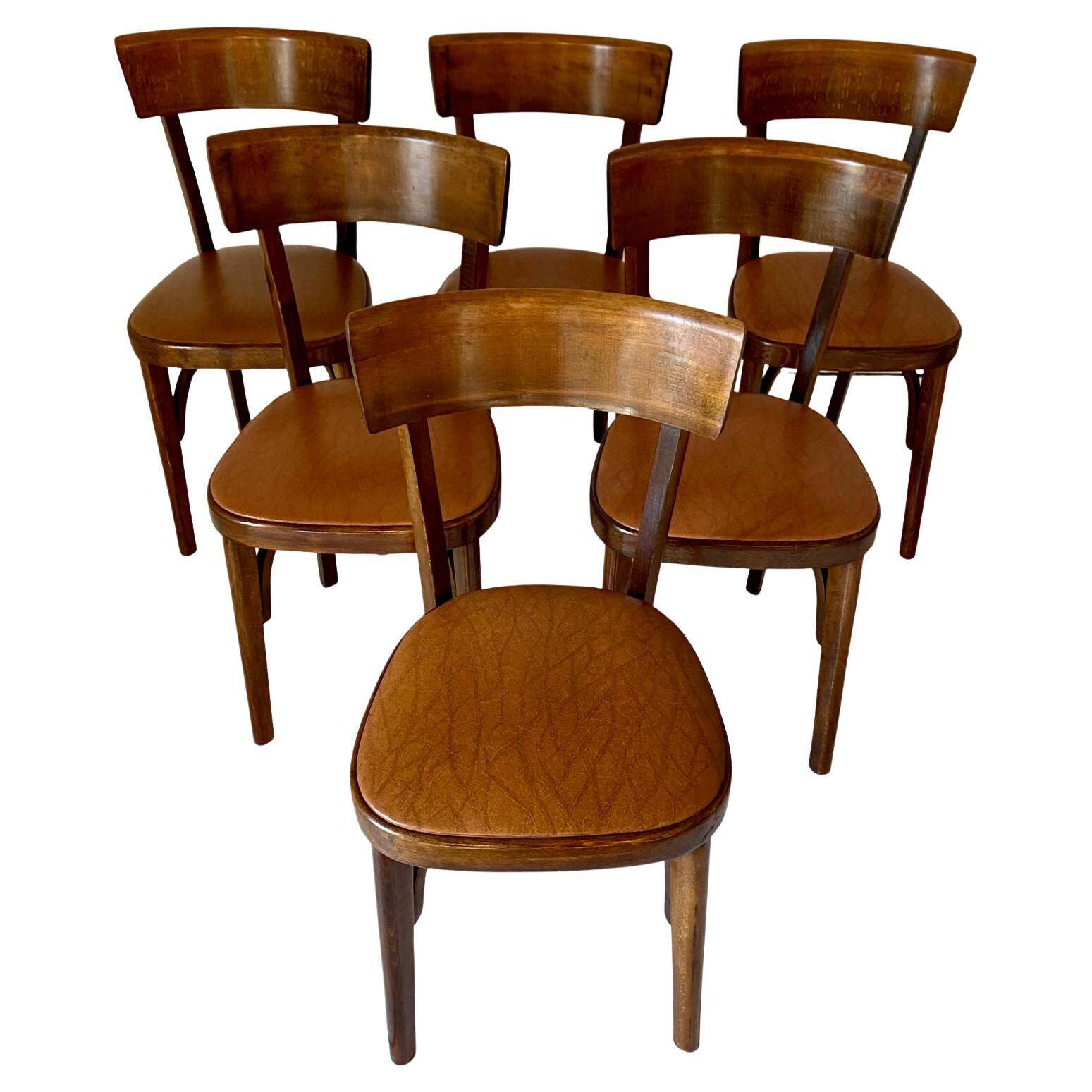 Bistro Wood Chairs, Set of Six, Italy 1950