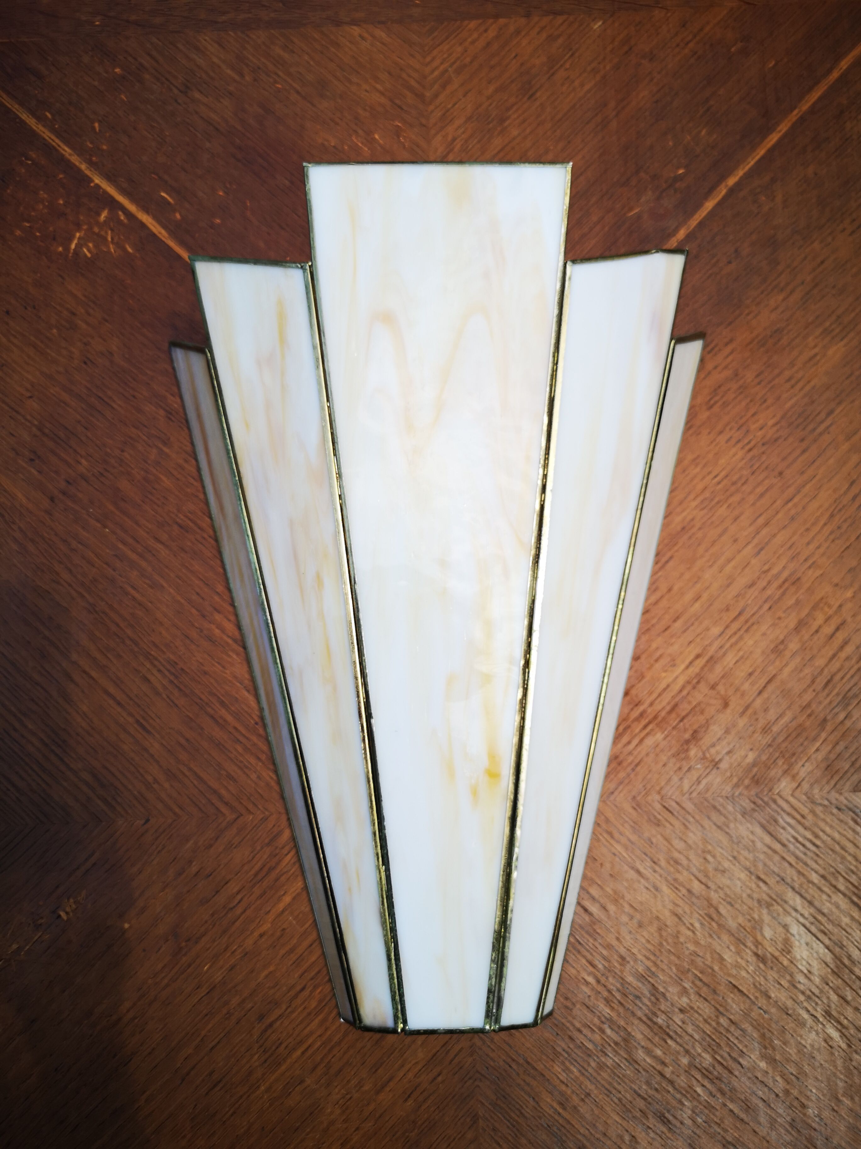 Pair of brass and glass paste sconces