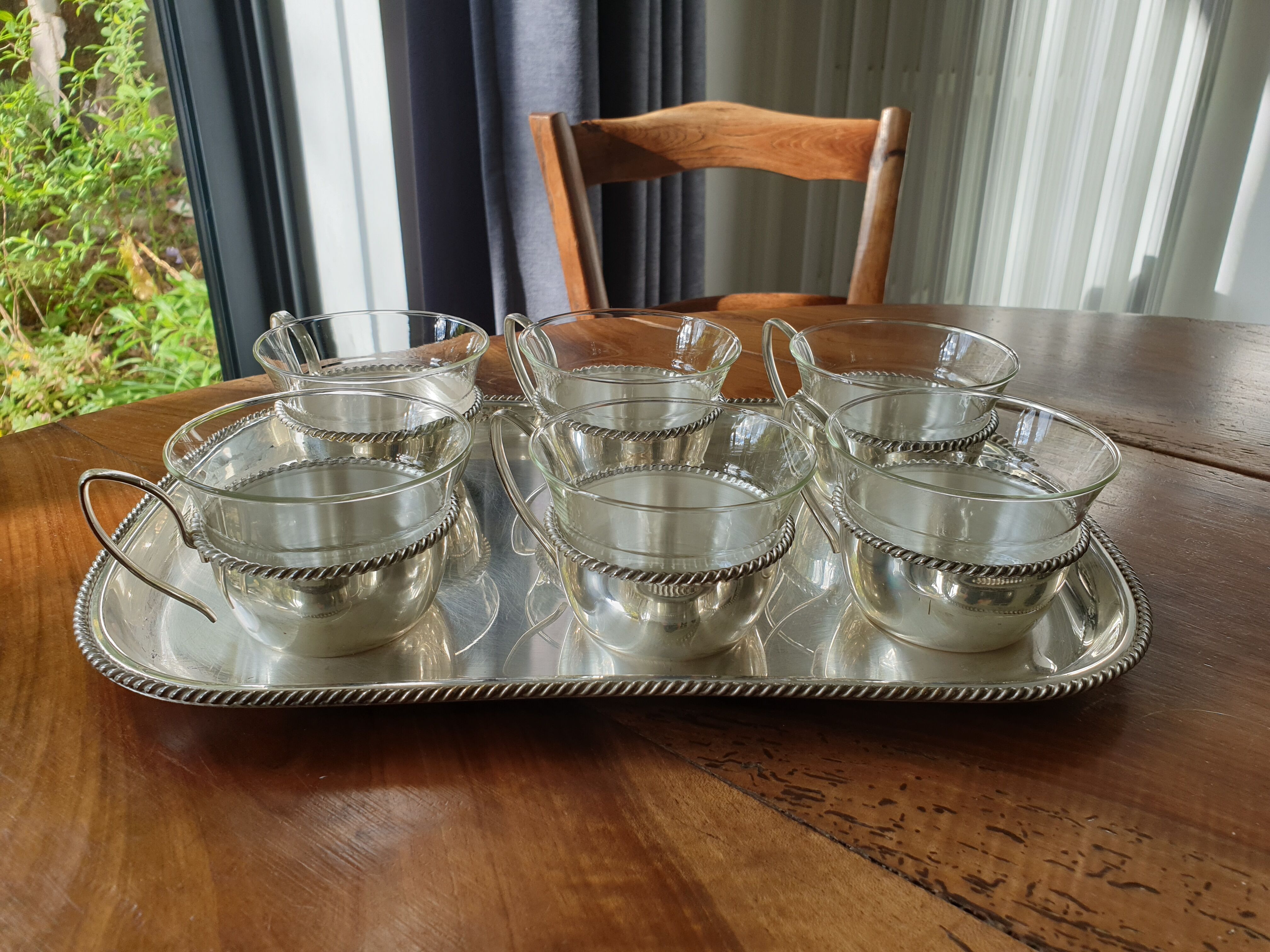 Silver coffee set and glass schott mainz 1970
