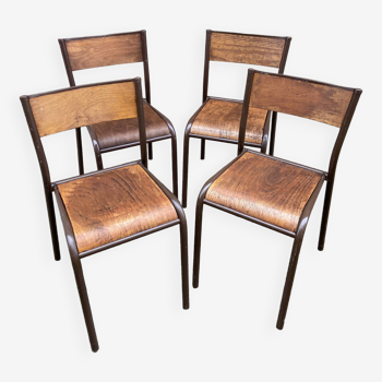 lot de 4 chaises d'école industrielle école vintage collectivités French School chairs Mullca DELAGR