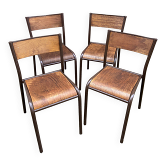 lot de 4 chaises d'école industrielle école vintage collectivités French School chairs Mullca DELAGR