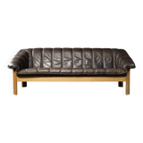 Vintage Mid-Century Modern Danish Brown Leather 3-Seater Sofa, 1970s