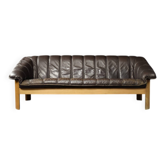 Vintage Mid-Century Modern Danish Brown Leather 3-Seater Sofa, 1970s