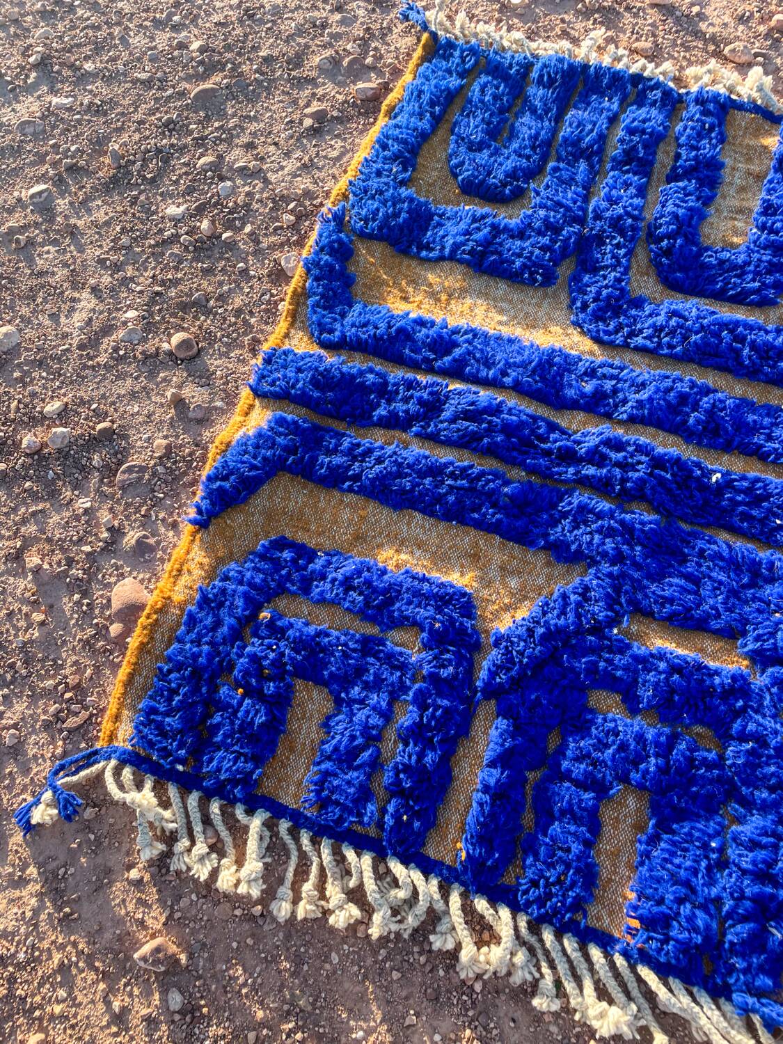 Klein blue and modern mustard yellow Berber rug