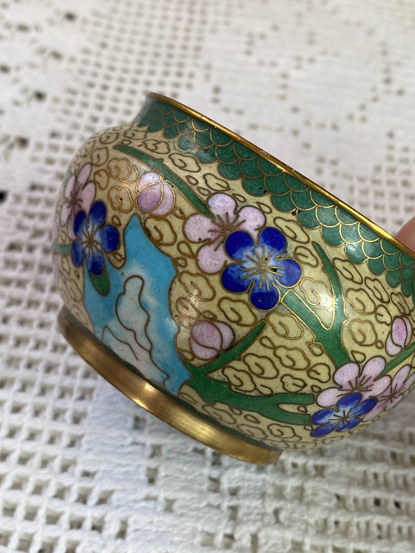 Enamelled brass ashtray