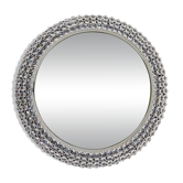 Round Wall Mirror in Bakalowits Style with Faceted Crystal & Chrome Lighting, 1960s