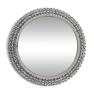 Round Wall Mirror in Bakalowits Style with Faceted Crystal & Chrome Lighting, 1960s