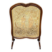 Écran de cheminée ancien. Chêne, broderie.