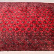 Vintage Afghan Turkoman village rug 195x280 cm, red, black tribal large