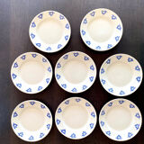 Set of eight dessert plates – blue cherry patterns – stamped
