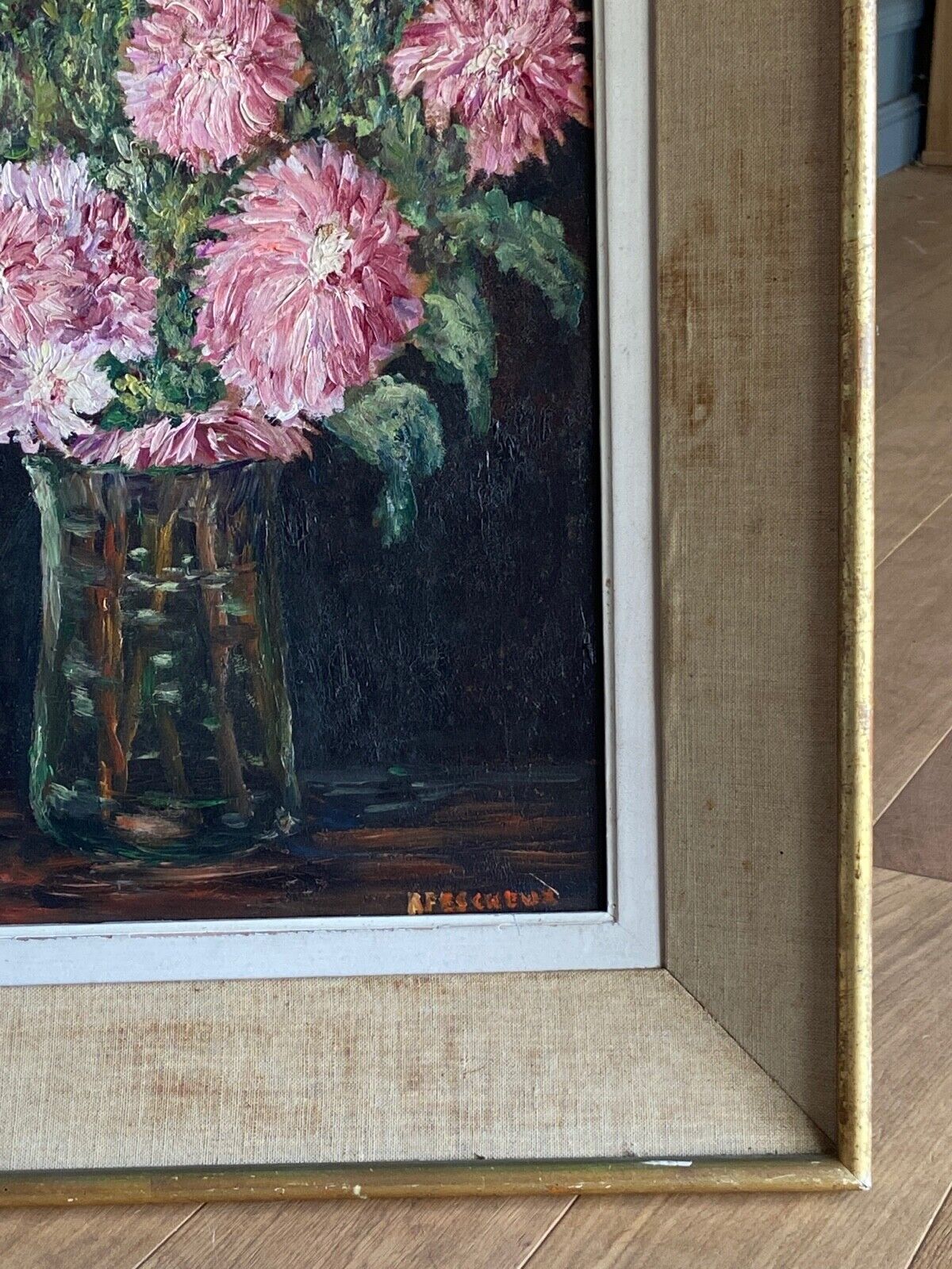 Oil on panel by r fescheux still life bouquet of flowers