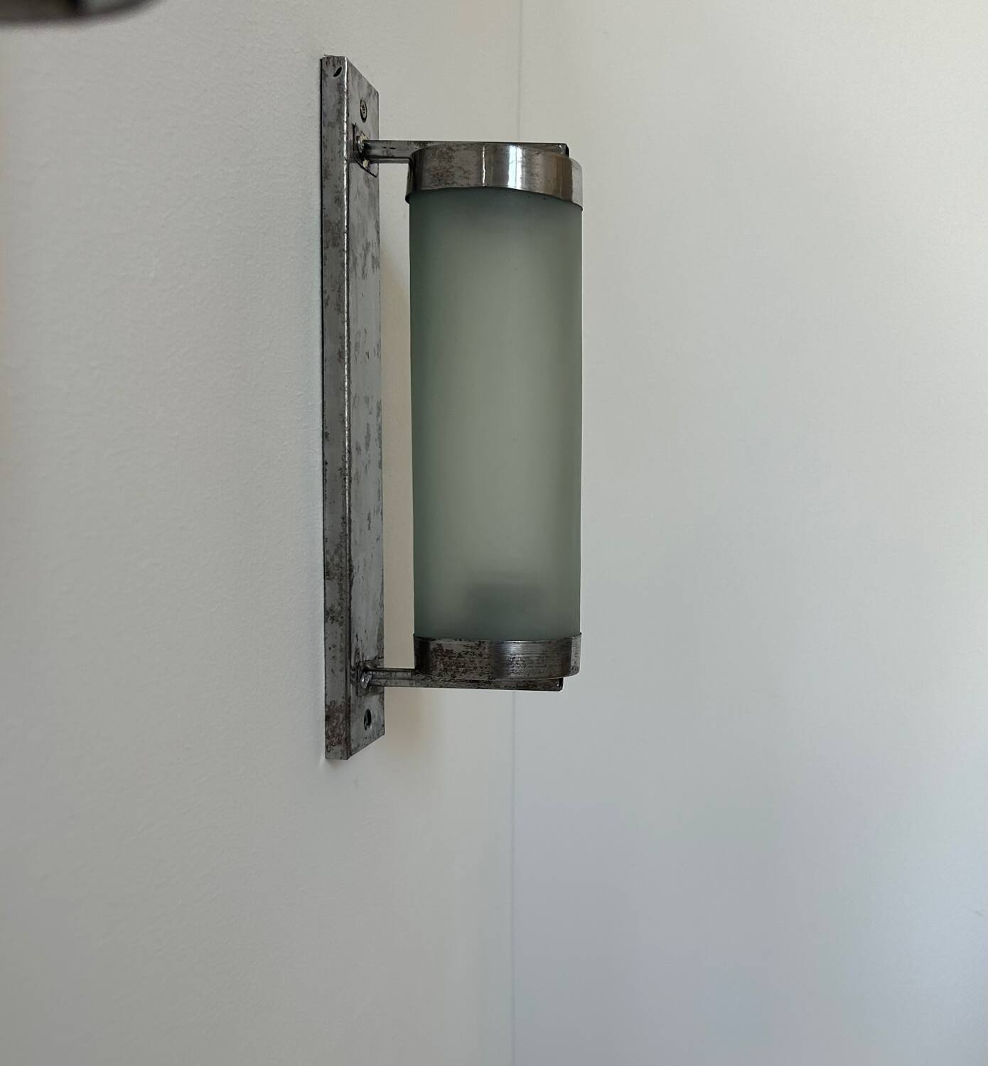 Vintage tubular wall lamp, chrome and sandblasted glass, France 1940