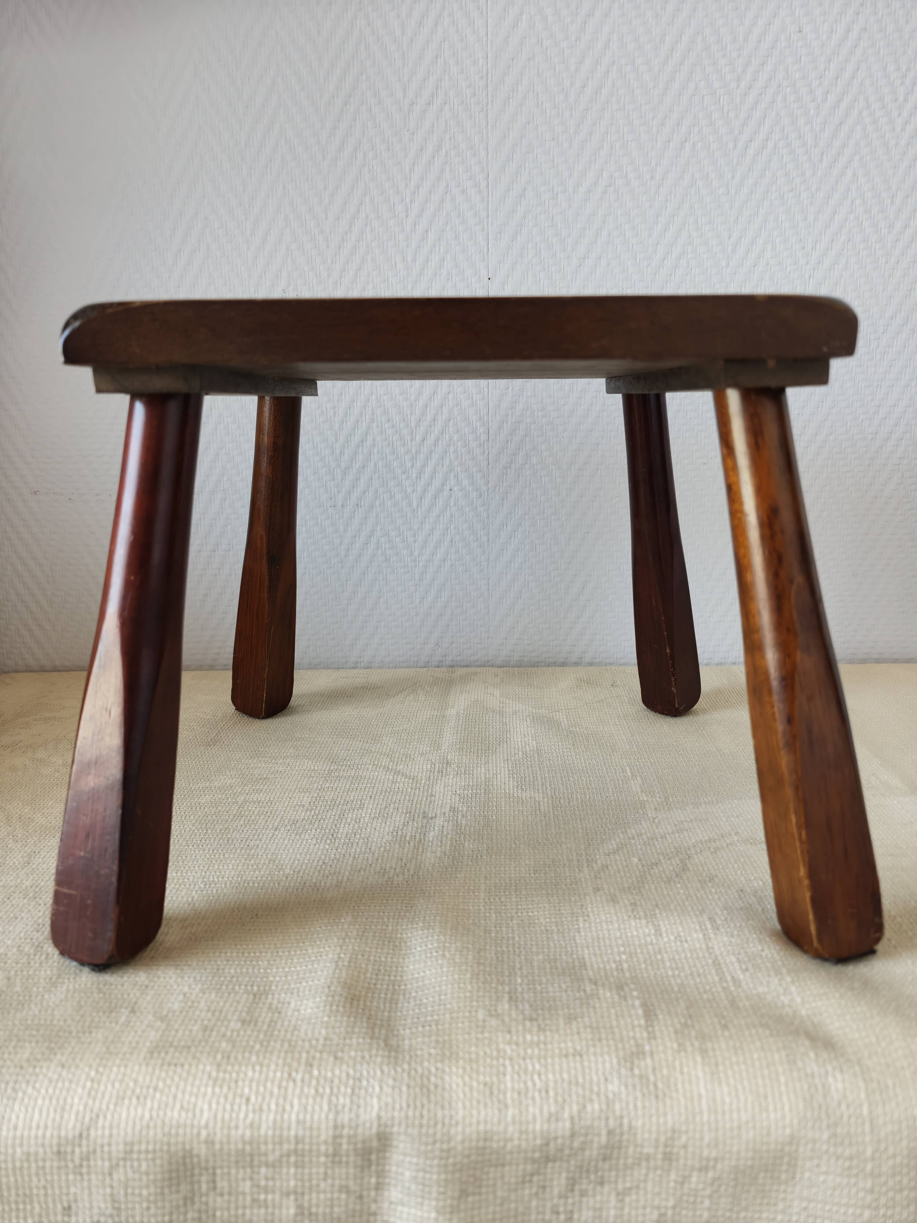 Wooden stool in Scandinavian style, handcrafted, circa 1960.