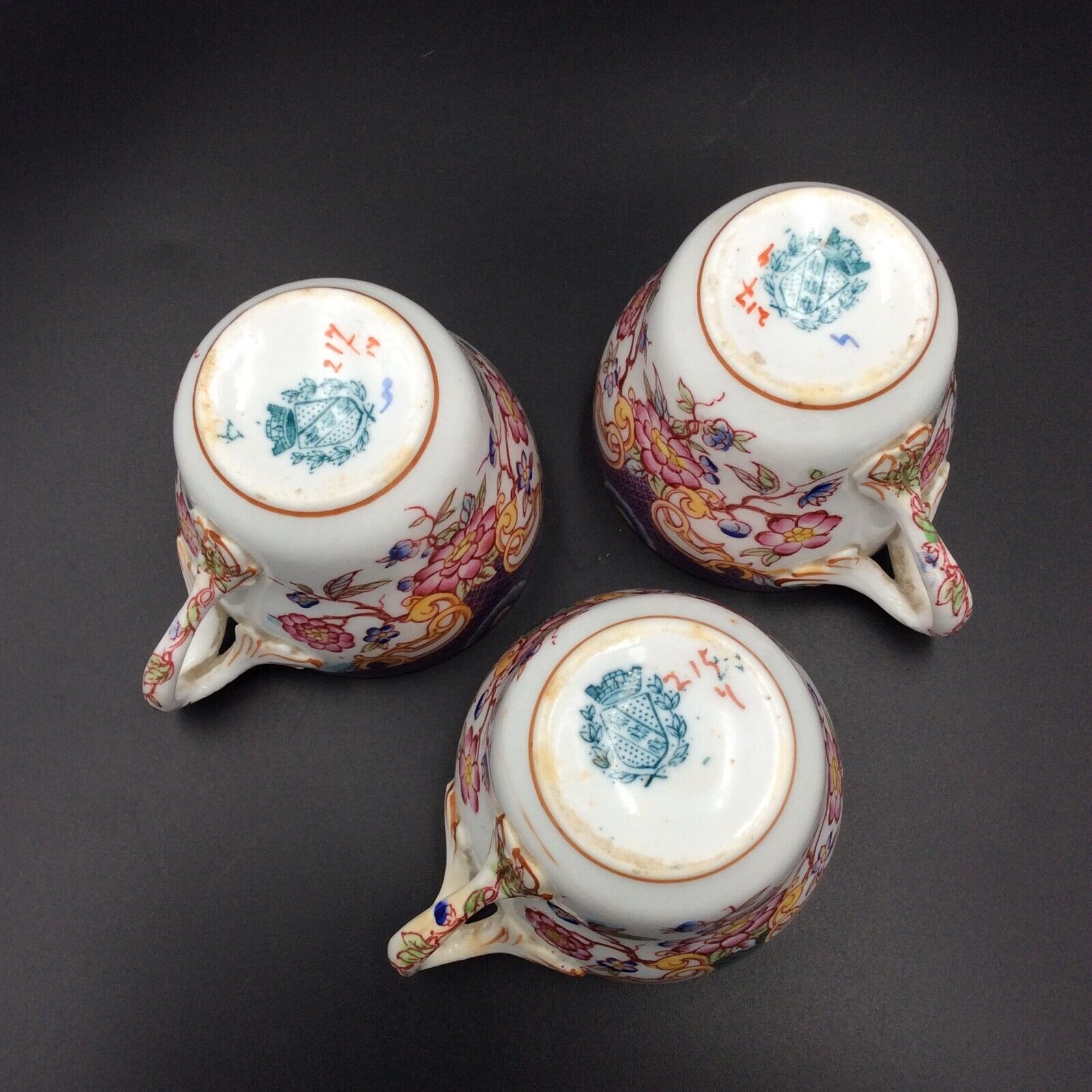3 porcelain coffee cups sarreguemines decor minton n°215