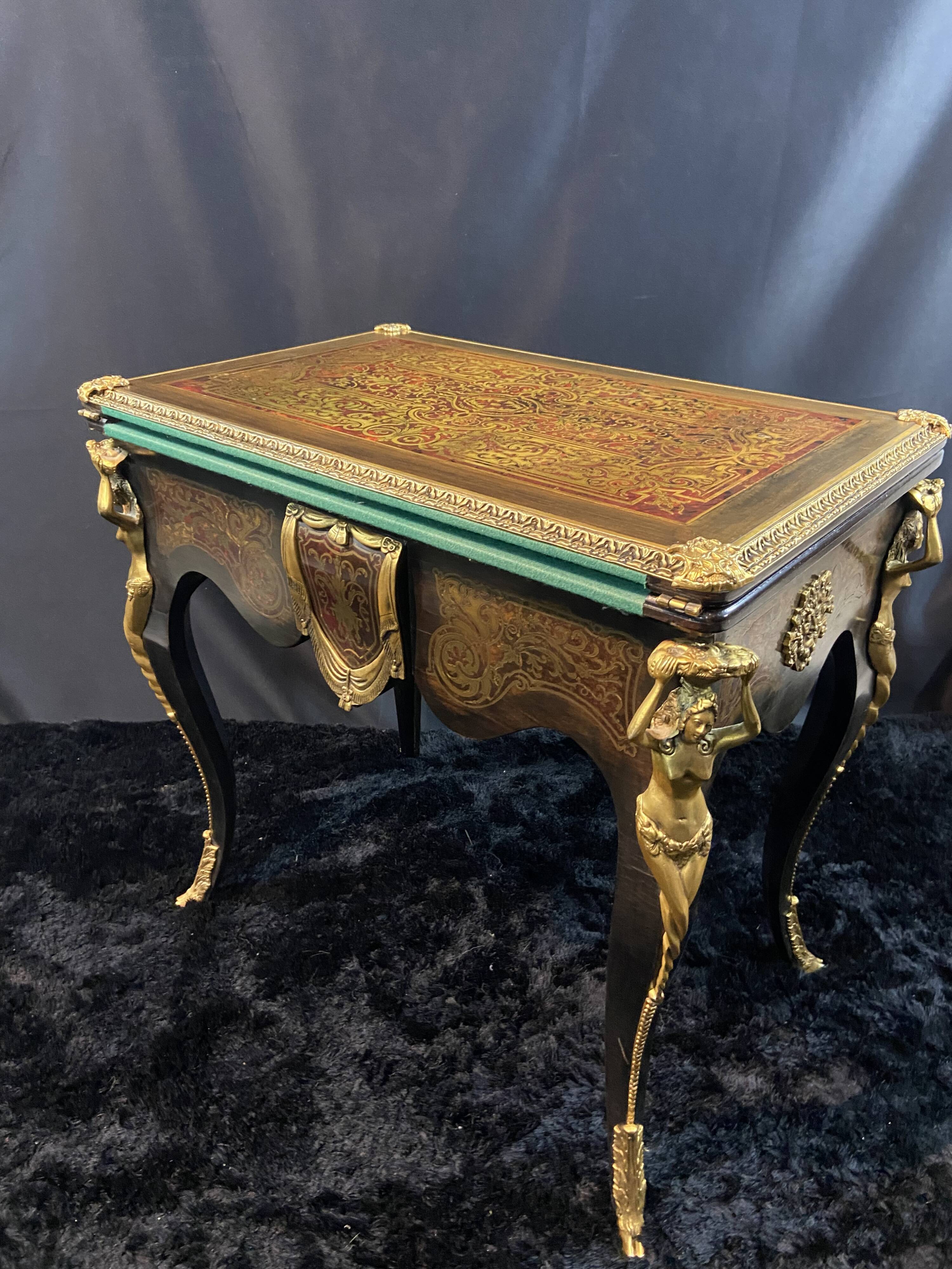 Game table, desk, sofa back, marquetry and bronze Boulle Napoleon III style