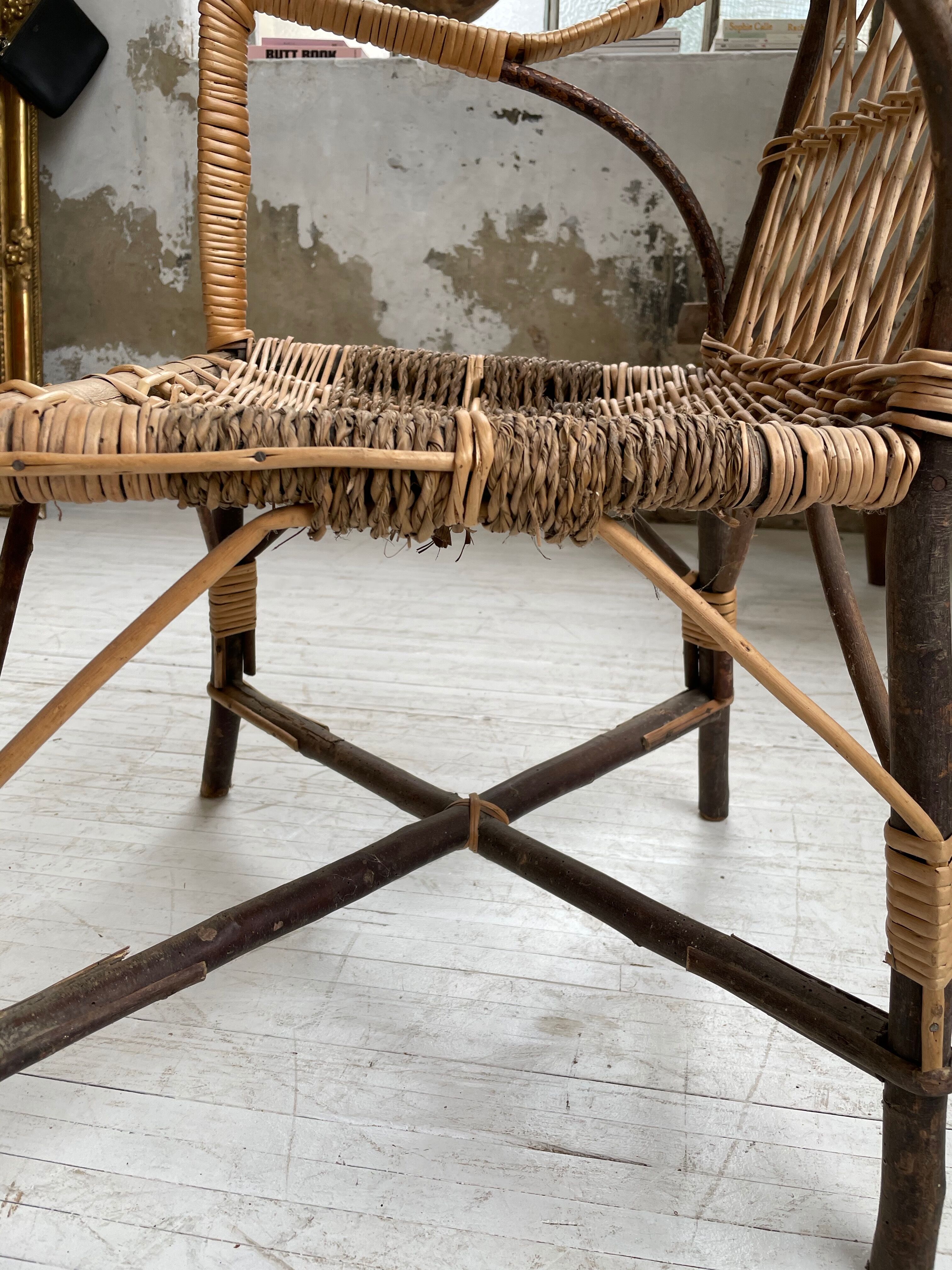 Popular rope, wicker and wood chair