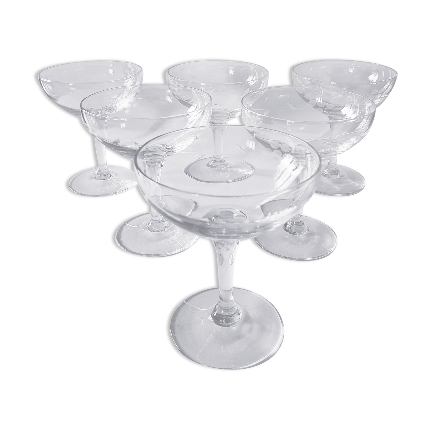 Engraved glass champagne cups