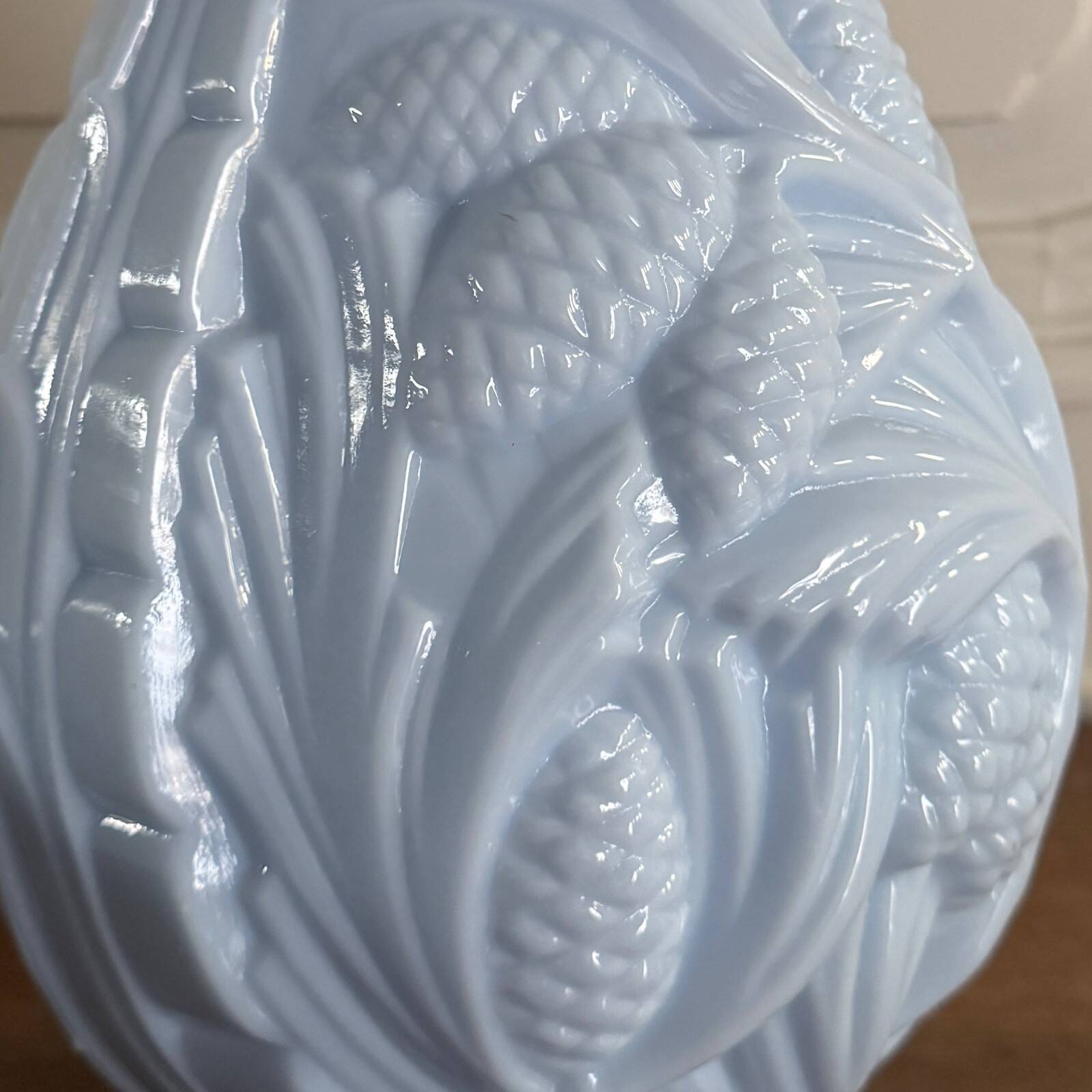 Blue opaline vase decorated with foliage and pine cones, 1930