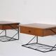 Pair of hanging bedside tables in teak and metal, 1960
