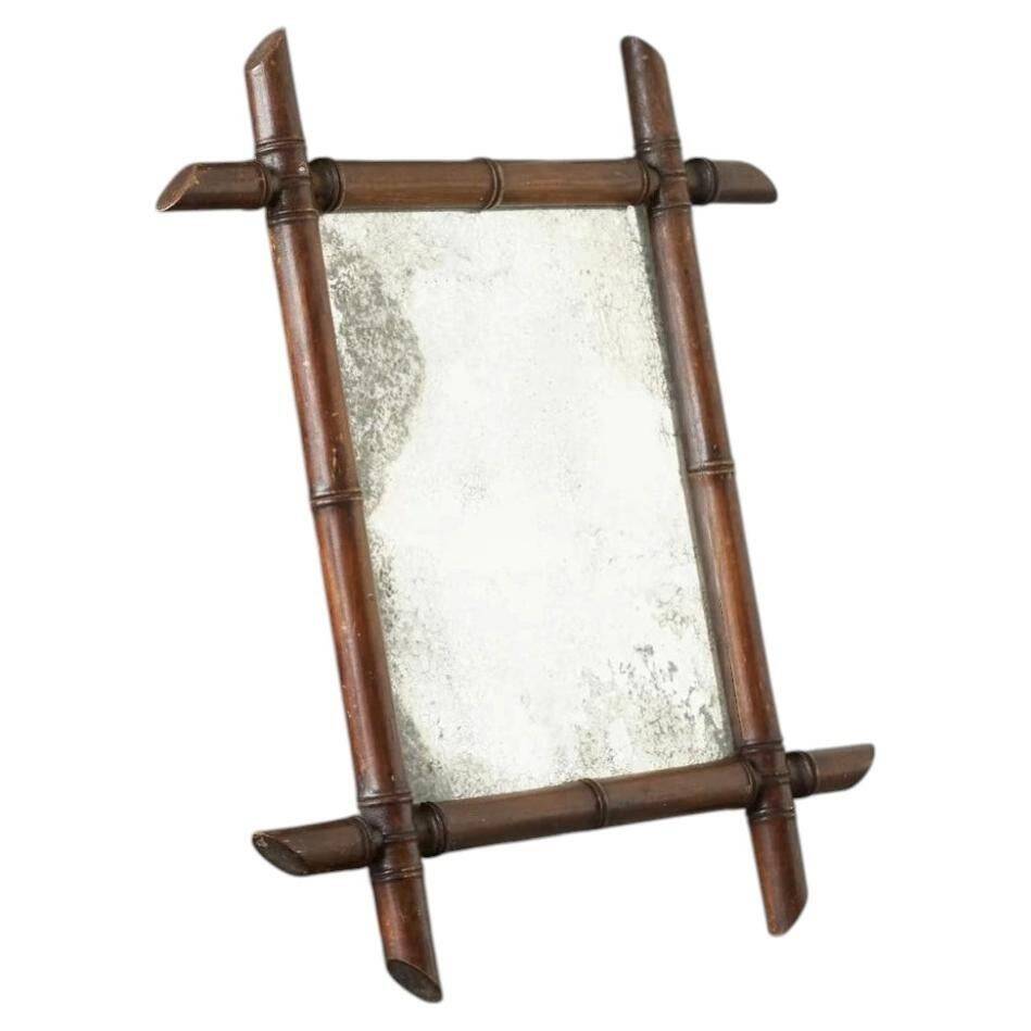 Faux Bamboo Mirror in Wood and Aged Mirror, Early 20th Century