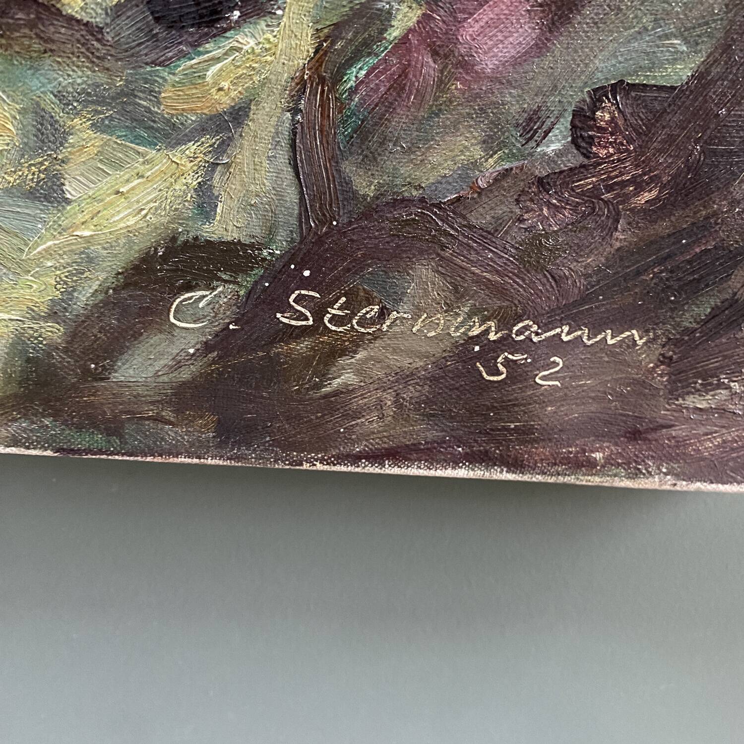 Painting 1952 "Bouquet with mirror signed Stermann