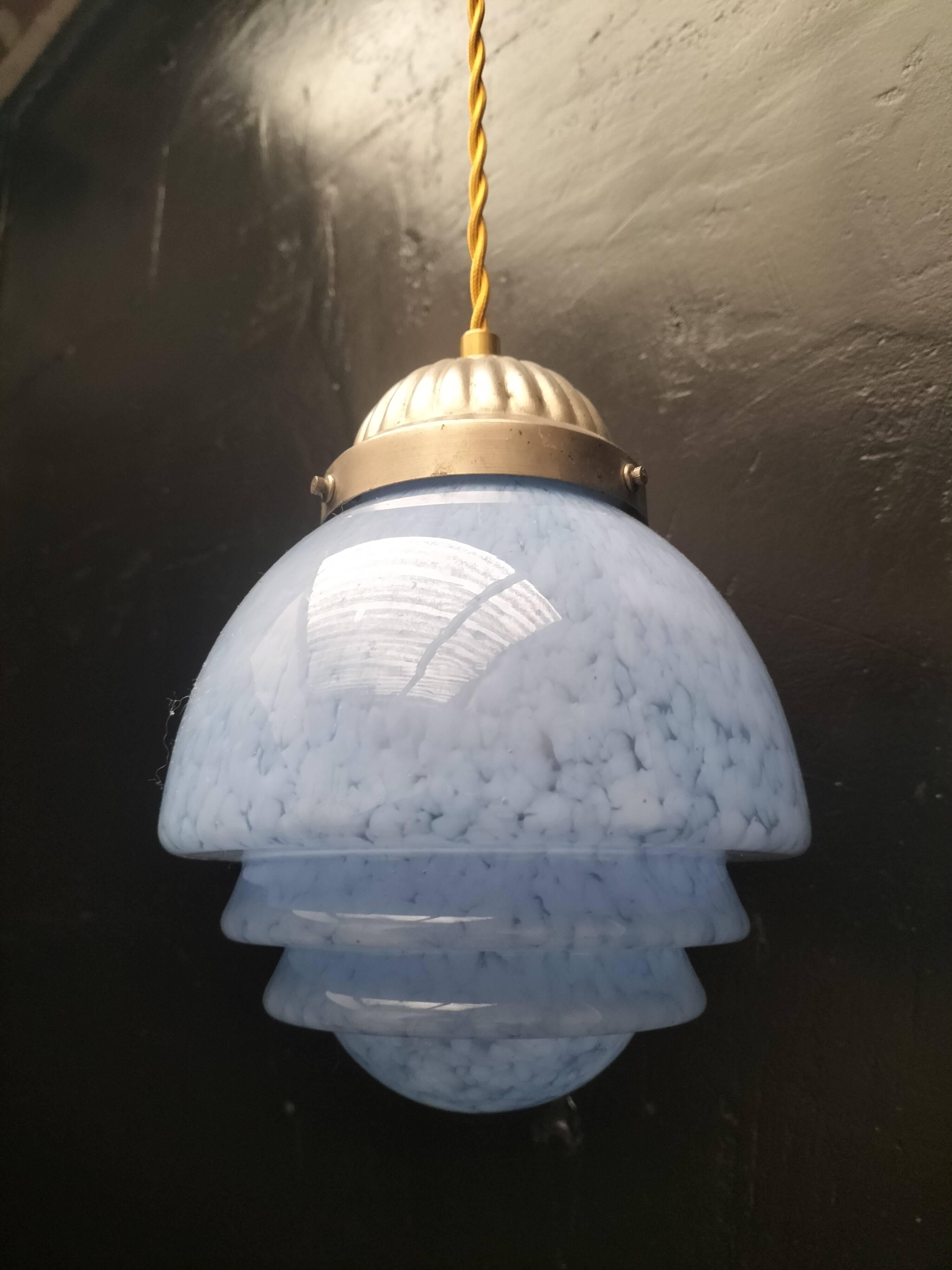 Speckled blue opaline pendant light